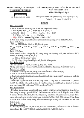 Kỳ thi chọn học sinh giỏi cấp thành phố năm học 2015  2016 môn Hóa học - Lớp 9
